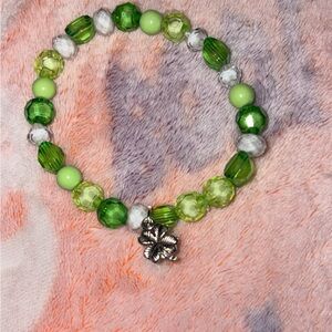 Green and Silver Beaded Bracelet with Charm